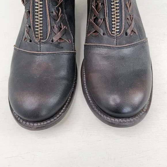 Freebird by Steven Brown Distressed Wales Zip Front Ankle Boots Booties Size 10 - Picture 3 of 12